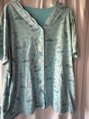 Vintage JH Collectibles Teal Turquoise Butterfly Button Up Women's Shirt 26/28